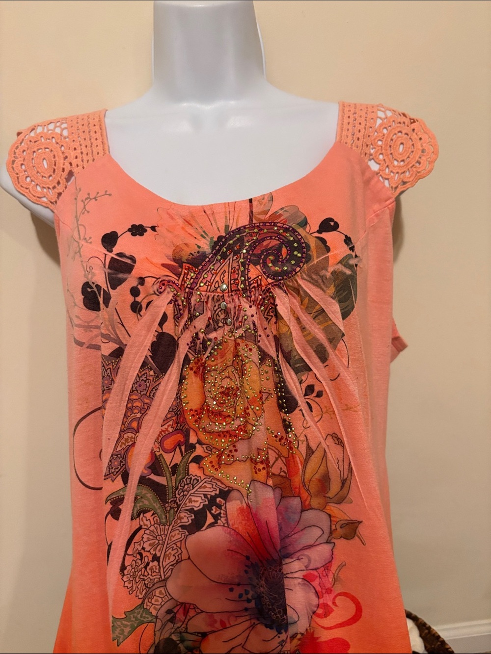 Dress Barn Women’s Coral Floral Sleeveless Tunic Top in 2X
